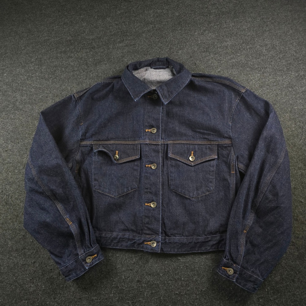 Uniqlo U Dark Wash Denim Trucker Jacket Bomber Indigo Minimalist Urban Women's L